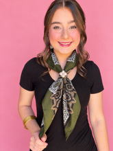 Load image into Gallery viewer, vintage charm floral paisley scarf, olive grove