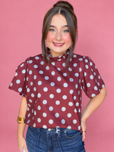 Load image into Gallery viewer, ruffle dot top, burgundy