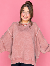 Load image into Gallery viewer, acid wash batwing hi-low fleece pullover, rust