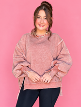 Load image into Gallery viewer, acid wash batwing hi-low fleece pullover, rust