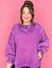 Load image into Gallery viewer, acid wash batwing hi-low fleece pullover, light plum