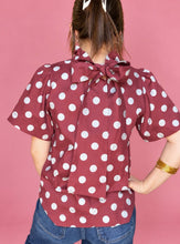 Load image into Gallery viewer, ruffle dot top, burgundy