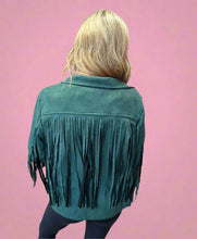 Load image into Gallery viewer, suede fringe jacket, green