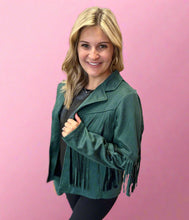 Load image into Gallery viewer, suede fringe jacket, green