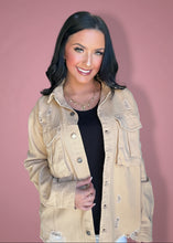 Load image into Gallery viewer, autumn vibes denim jacket, taupe