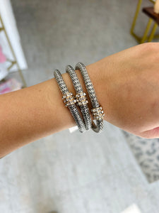 weave chain bracelet set, silver