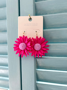 raffia flower earrings, pink