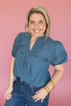 Load image into Gallery viewer, rich teal bow blouse