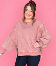 Load image into Gallery viewer, acid wash batwing hi-low fleece pullover, rust