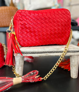 the woven bag, red