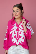 Load image into Gallery viewer, baroque applique blouse, hot pink