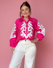 Load image into Gallery viewer, baroque applique blouse, hot pink