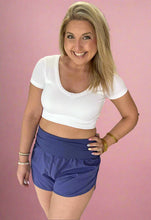 Load image into Gallery viewer, high-waisted running shorts, marlin blue