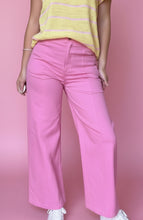 Load image into Gallery viewer, high-rise stitch seamed wide leg pants, pink