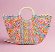 Load image into Gallery viewer, round handle straw bag, multi