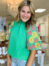 Load image into Gallery viewer, floral puff sleeve, green
