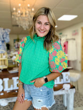 Load image into Gallery viewer, floral puff sleeve, green