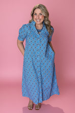 Load image into Gallery viewer, sapphire printed button-down midi