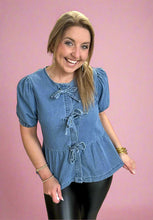 Load image into Gallery viewer, tie-front denim top