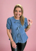 Load image into Gallery viewer, tie-front denim top