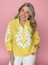 Load image into Gallery viewer, baroque applique blouse, lemon