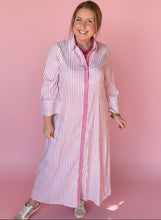 Load image into Gallery viewer, meadow stripe button-down maxi, soft pink