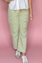 Load image into Gallery viewer, striped twill barrel pants, lime