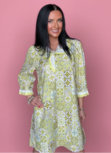 Load image into Gallery viewer, ruffle neck shift dress, citrus