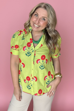 Load image into Gallery viewer, lime floral button-down blouse