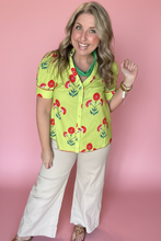 Load image into Gallery viewer, lime floral button-down blouse