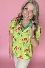 Load image into Gallery viewer, lime floral button-down blouse