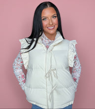 Load image into Gallery viewer, bows + ruffles puffer vest, cream