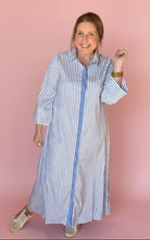 Load image into Gallery viewer, meadow stripe button-down maxi, soft blue