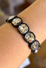 Load image into Gallery viewer, chunky cushion cut crystal stretch bracelet, black