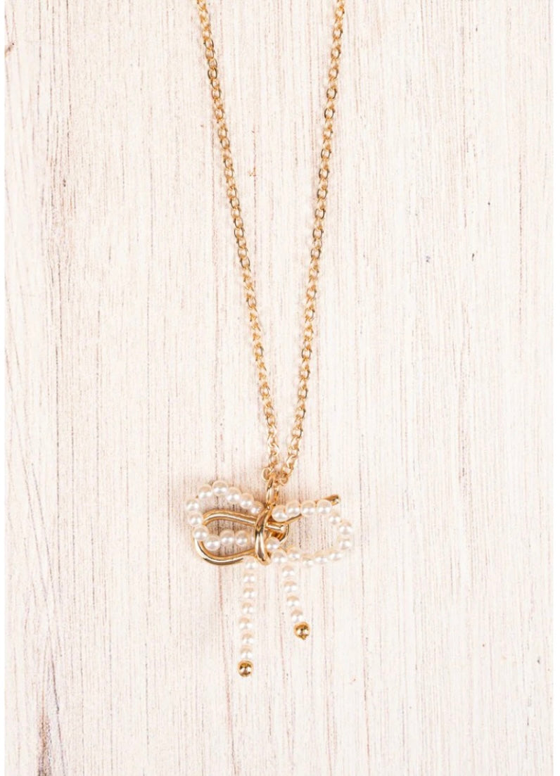 pearl + bow necklace