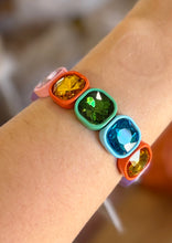 Load image into Gallery viewer, chunky cushion cut crystal stretch bracelet, confetti