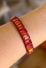 Load image into Gallery viewer, glam factor rectangular crystal stretch bracelet, crimson ember