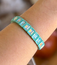 Load image into Gallery viewer, glam factor rectangular crystal stretch bracelet, turquoise frost