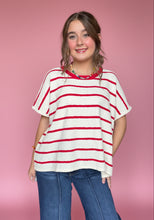 Load image into Gallery viewer, zenana striped oversized sweater, ruby