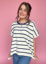 Load image into Gallery viewer, zenana striped oversized sweater, navy