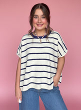 Load image into Gallery viewer, zenana striped oversized sweater, navy