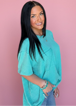 Load image into Gallery viewer, zenana ribbed pocket top, turquoise (reg + plus)