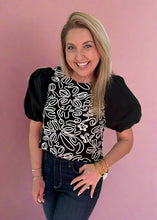 Load image into Gallery viewer, puff sleeve embroidered top, black