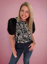 Load image into Gallery viewer, puff sleeve embroidered top, black