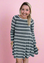 Load image into Gallery viewer, charcoal + grey striped dress