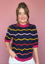 Load image into Gallery viewer, navy wave pointelle knit
