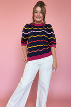 Load image into Gallery viewer, navy wave pointelle knit
