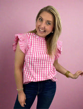 Load image into Gallery viewer, pink gingham ruffle sleeve