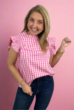 Load image into Gallery viewer, pink gingham ruffle sleeve