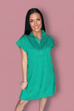 Load image into Gallery viewer, textured jacquard quarter zip dress, kelly green